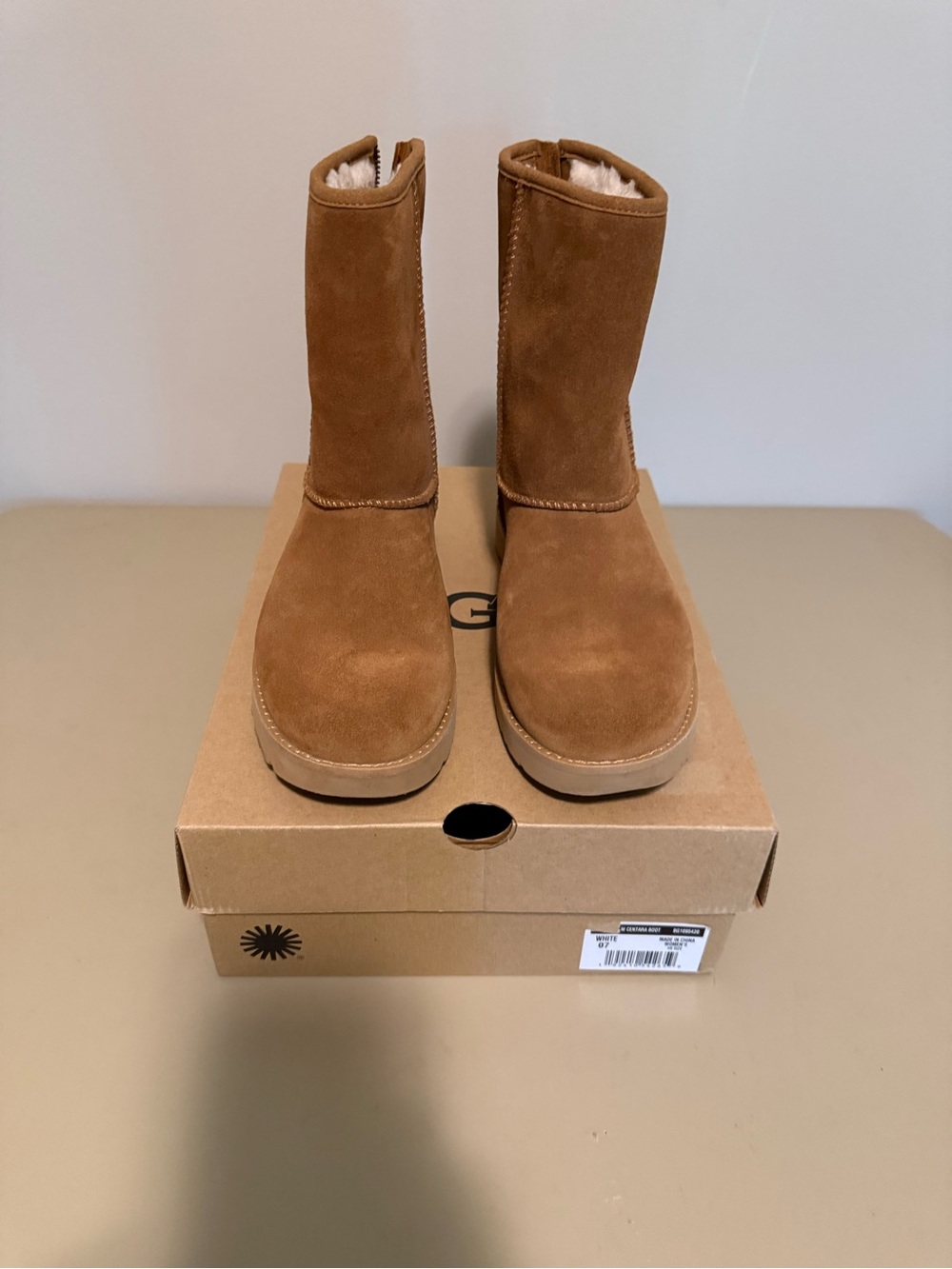 UGG Chestnut Suede Mid-Calf Shearling Boots